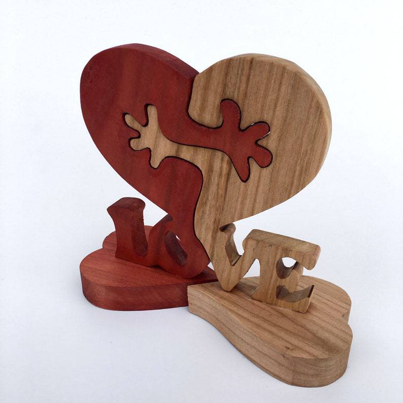 Valentines Day Gift Wooden Heart Love Desktop Ornament Wooden Decoration